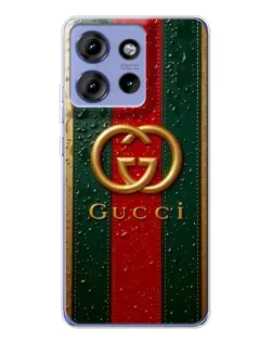 Чохол для Motorola Edge 50 з картинкою «Gucci — фірмова смуга та золото»