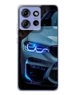 Чехол для Motorola Edge 50 с картинкой «Взгляд BMW с синими фарами»