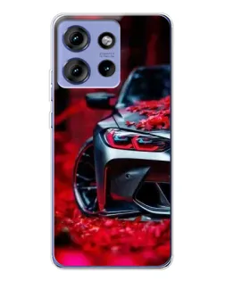 Чехол для Motorola Edge 50 с картинкой «Спортивная BMW и цветы»