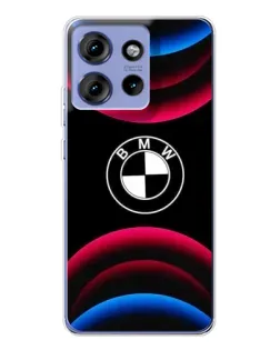 Чехол для Motorola Edge 50 с картинкой «Логотип BMW и неоновые дуги»