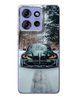 Чехол для Motorola Edge 50 с картинкой «BMW в зимнем лесу»