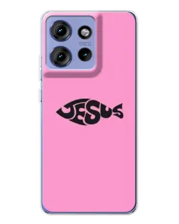 Чехол для Motorola Edge 50 с картинкой «Розовый символ  Jesus»