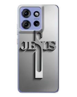 Чехол для Motorola Edge 50 с картинкой «Металлический крест Jesus»