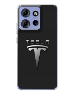 Чехол для Motorola Edge 50 с картинкой «Стальной логотип Tesla»