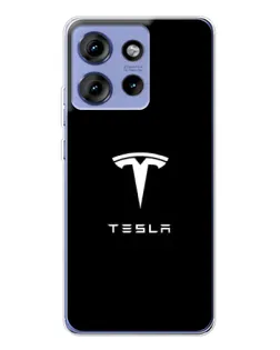 Чехол для Motorola Edge 50 с картинкой «Tesla White Logo»