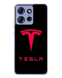 Чехол для Motorola Edge 50 с картинкой «Tesla Red Logo»