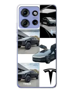 Чехол для Motorola Edge 50 с картинкой «Коллаж Cybertruck Tesla»