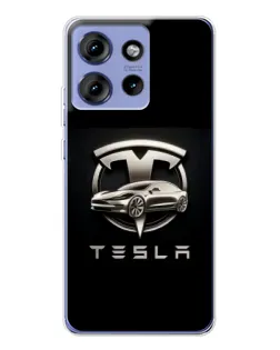 Чехол для Motorola Edge 50 с картинкой «Tesla — серебристое авто»