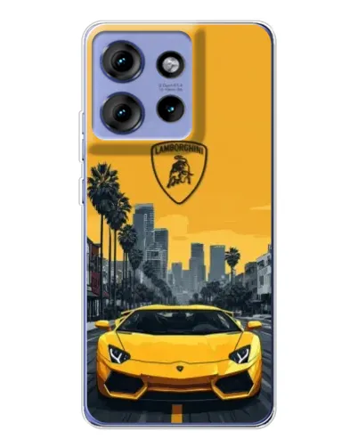 Чехол для Motorola Edge 50 с картинкой «Желтый Lamborghini город»
