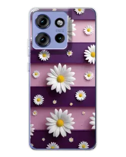 Чохол для Motorola Edge 50 з картинкою «Ромашки на фіолетовому»