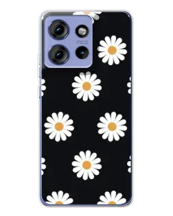 Чохол для Motorola Edge 50 з картинкою «Ромашки на чорному»