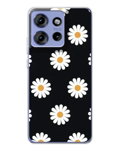 Чохол для Motorola Edge 50 з картинкою «Ромашки на чорному»