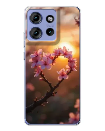 Чохол для Motorola Edge 50 з картинкою «Рожевий цвіт  сердечко на тлі заходу»