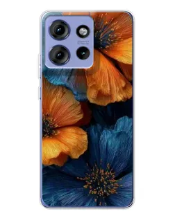 Чохол для Motorola Edge 50 з картинкою «Яскрава синьо-помаранчева флора»