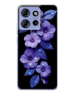 Чохол для Motorola Edge 50 з картинкою «Фіолетові квіти з росою»