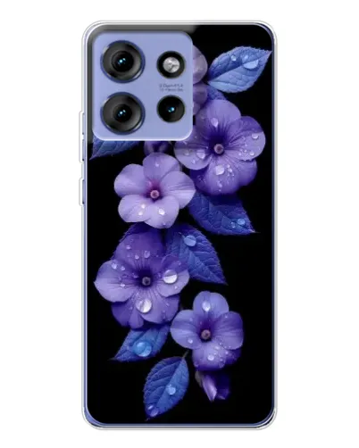 Чохол для Motorola Edge 50 з картинкою «Фіолетові квіти з росою»