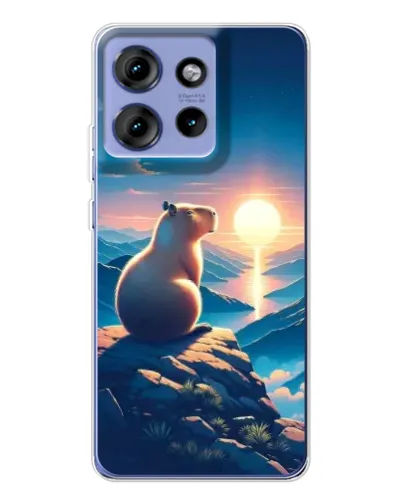 Чохол для Motorola Edge 50 з картинкою «Захід сонця з капібарою»