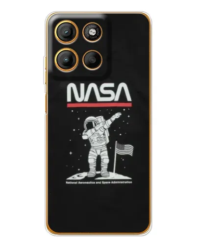 Чехол для Motorola Edge 60 Fusion с картинкой «NASA — шагаем по Луне»