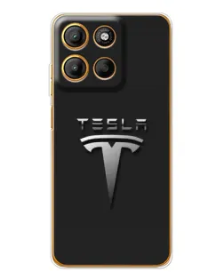 Чехол для Motorola Edge 60 Fusion с картинкой «Стальной логотип Tesla»