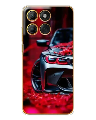 Чехол для Motorola Edge 60 Pro с картинкой «Спортивная BMW и цветы»