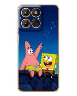 Чехол для Motorola Edge 60 Pro с картинкой «Губка Боб и Патрик ночью»