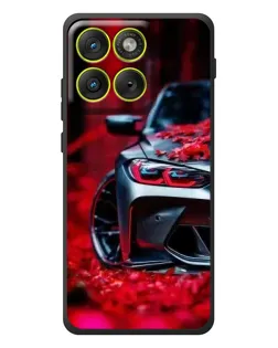 Чехол для Motorola Edge 70 с картинкой «Спортивная BMW и цветы»