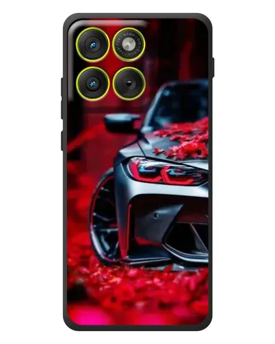 Чехол для Motorola Edge 70 с картинкой «Спортивная BMW и цветы»