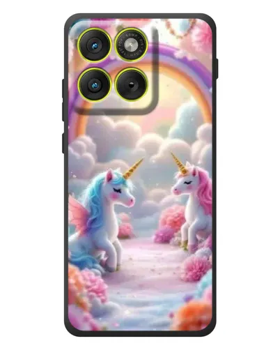 Чехол для Motorola Edge 70 с картинкой «Радуга и единороги»