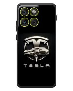Чехол для Motorola Edge 70 с картинкой «Tesla — серебристое авто»