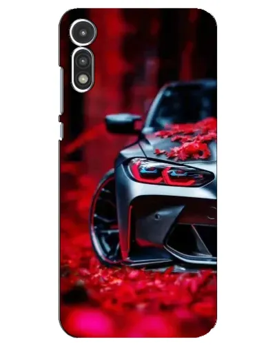 Чехол для Motorola MOTO E 2020 с картинкой «Спортивная BMW и цветы»