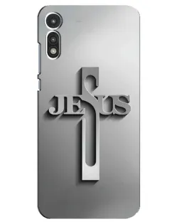 Чехол для Motorola MOTO E 2020 с картинкой «Металлический крест Jesus»