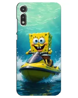 Чехол для Motorola MOTO E 2020 с картинкой «Спанч Боб на гидроцикле»