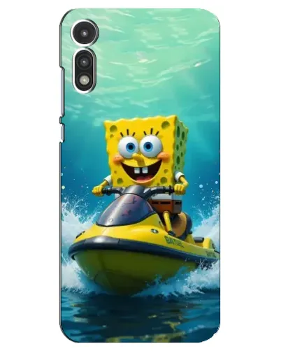 Чехол для Motorola MOTO E 2020 с картинкой «Спанч Боб на гидроцикле»