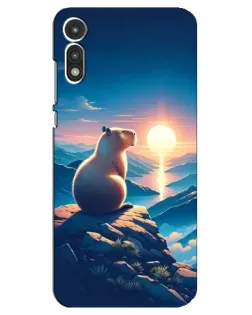 Чехол для Motorola MOTO E 2020 с картинкой «Закат солнца с капибарой»