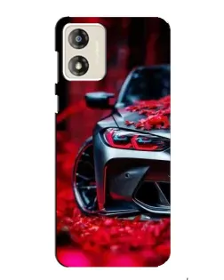 Чохол для Motorola MOTO E13 з картинкою «Спортивна BMW та квіти»