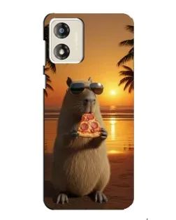 Чехол для Motorola MOTO E13 с картинкой «Капибара с пиццей»
