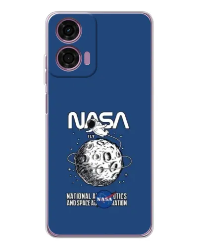 Чехол для Motorola Moto E14 с картинкой «NASA — лунная миссия»