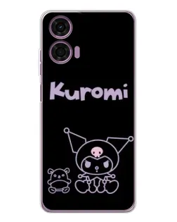 Чехол для Motorola Moto E14 с картинкой «Kuromi — черный минимализм»