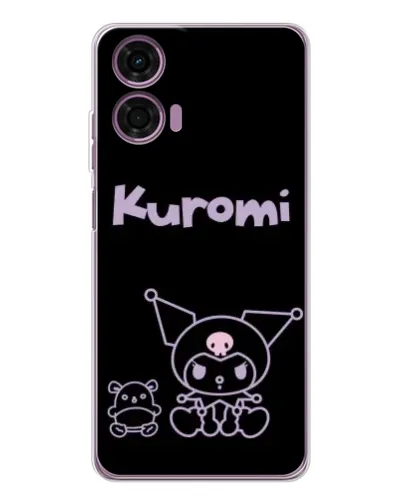 Чехол для Motorola Moto E14 с картинкой «Kuromi — черный минимализм»
