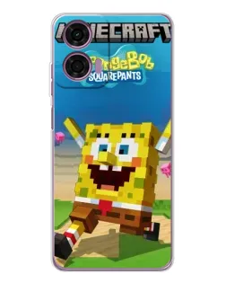 Чехол для Motorola Moto E14 с картинкой «Губка Боб Minecraft»