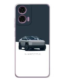 Чехол для Motorola Moto E14 с картинкой «Серебристый Cybertruck Tesla»
