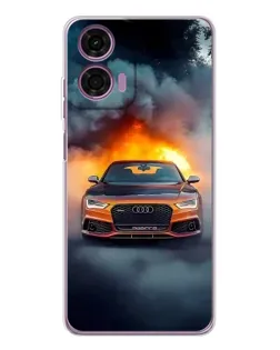 Чохол для Motorola Moto E14 з картинкою «Audi у вогняному диму»