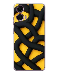 Чехол для Motorola Moto E14 с картинкой «Черное желтое переплетение»