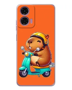 Чехол для Motorola Moto E14 с картинкой «Капибара на скутере»