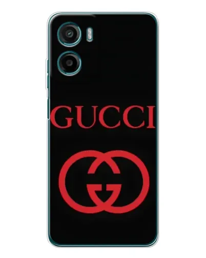 Чехол для Motorola Moto E15 с картинкой «Gucci — красный логотип»