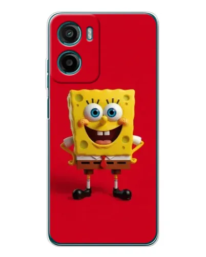 Чехол для Motorola Moto E15 с картинкой «Спанч Боб на красном»
