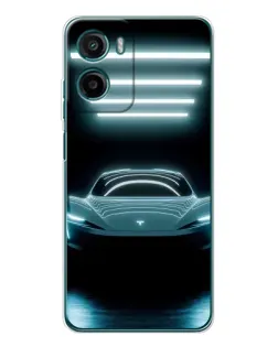Чехол для Motorola Moto E15 с картинкой «Tesla в неоне»