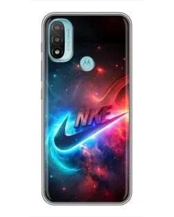 Чехол для Motorola MOTO E20 с картинкой «Огненный логотип Nike»