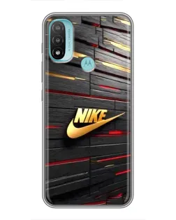 Чехол для Motorola MOTO E20 с картинкой «Золотой Nike на металле»