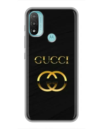 Чехол для Motorola MOTO E20 с картинкой «Золотой логотип Gucci»